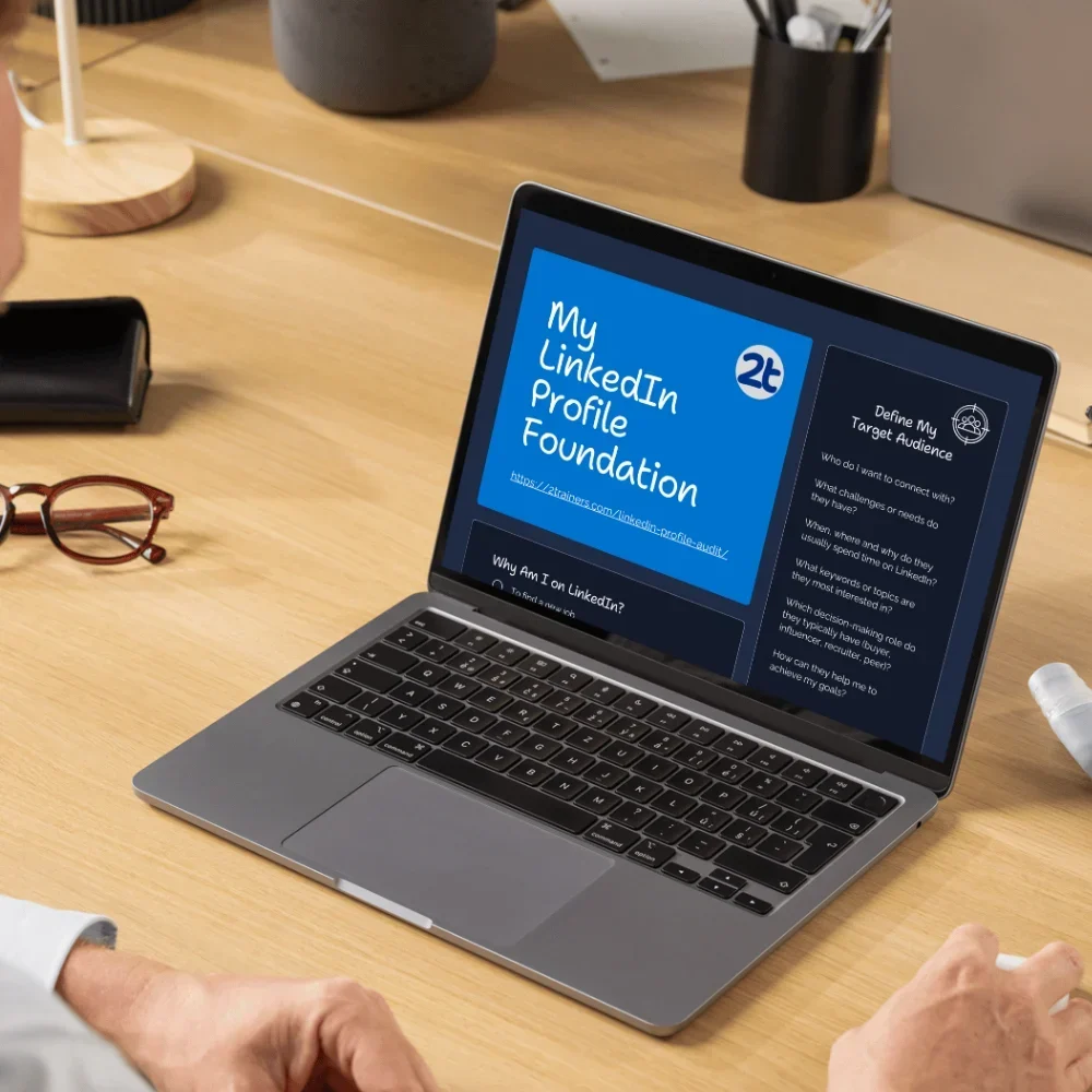 LinkedIn profile audit checkist visual on the laptop screen