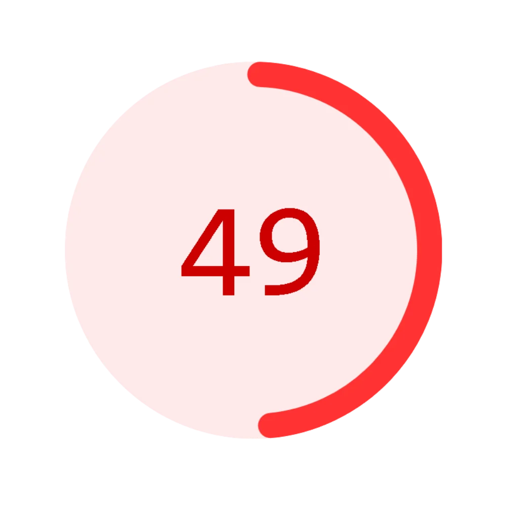 Page speed Insight scale showing 49